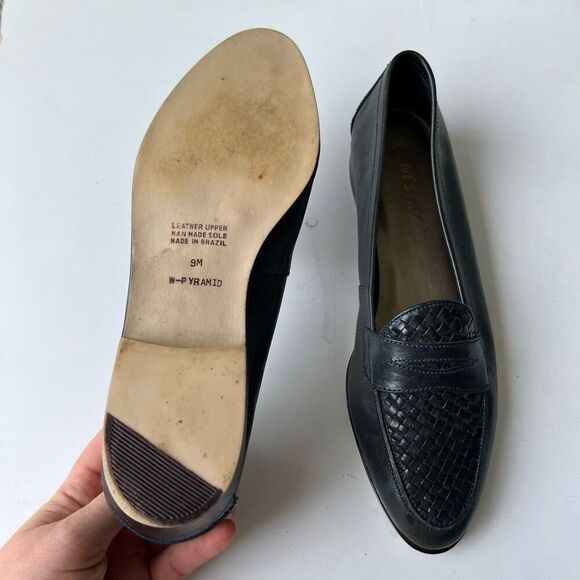 Vintage Westies Forest Green Woven Leather Penny Loafers | Size 9 - Picture 5 of 11